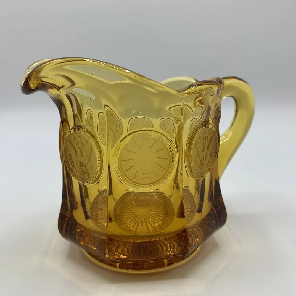 Vintage Amber Fostoria Coin Glass Creamer Pitcher Home Table Decor Elegant Glass